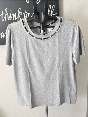 Postmark(Anthro) Gray Tee with Pearl Beaded Neckline